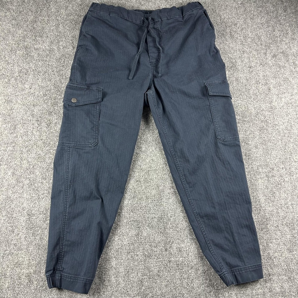 Duluth Trading Co Cargo Pants Womens 16 Blue Herringbone Elastic Waist Cuffed